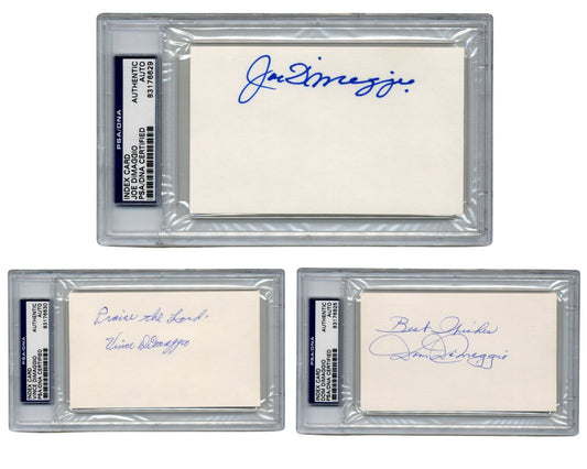 DiMaggio Brothers! Joe, Dom & Vince DiMaggio Signed Index Card Group! PSA Auto