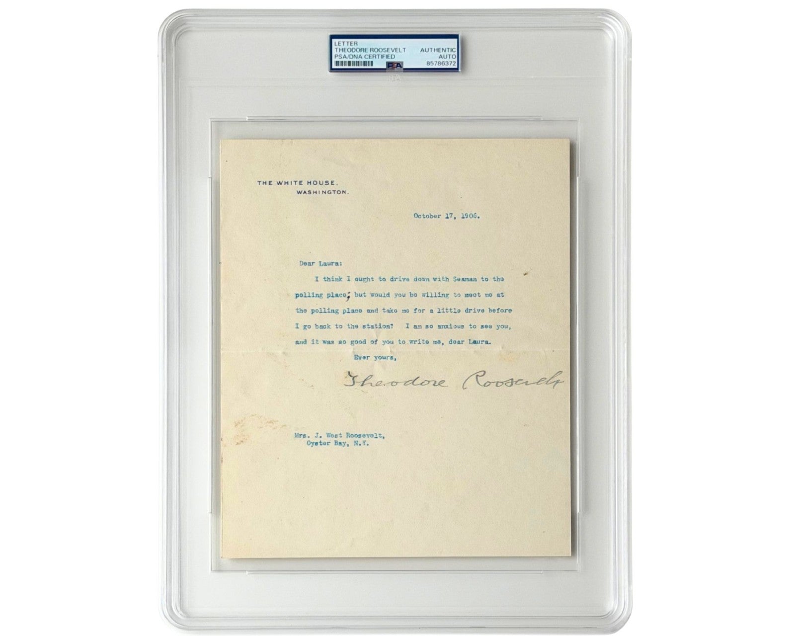 President Theodore Roosevelt Signed Letter To His Cousin PSA Auto - Nice Example