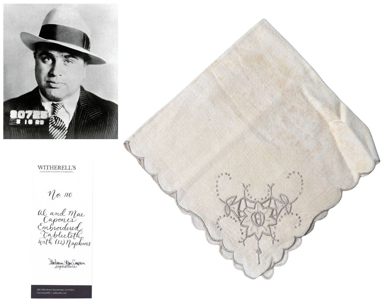Al Capone's Personally Owned Napkin Ex. Capone Estate, As Seen on Netflix!