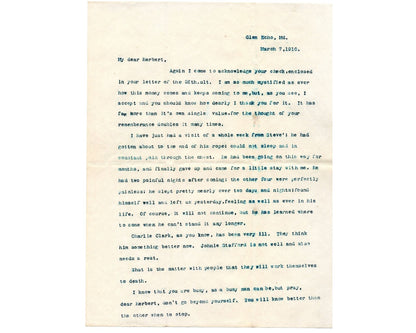 Clara Barton Signed Letter on Caring for Loved One in Final Years PSA Bold Auto