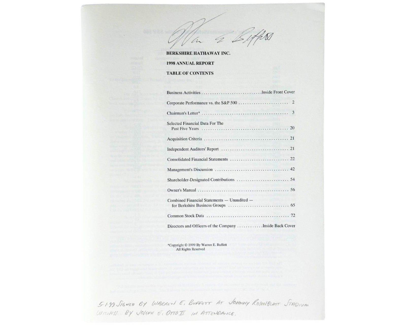 Warren Buffett Signed Berkshire Hathaway Annual Report JSA - The Best Buffett!