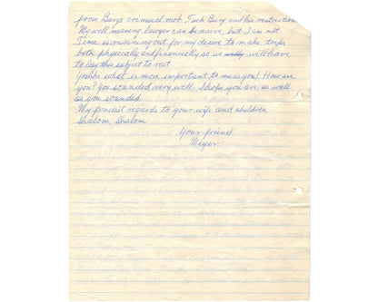 Meyer Lansky Signed Letter "Police Protection From Crim. Mob. F* Burg" PSA Mob!