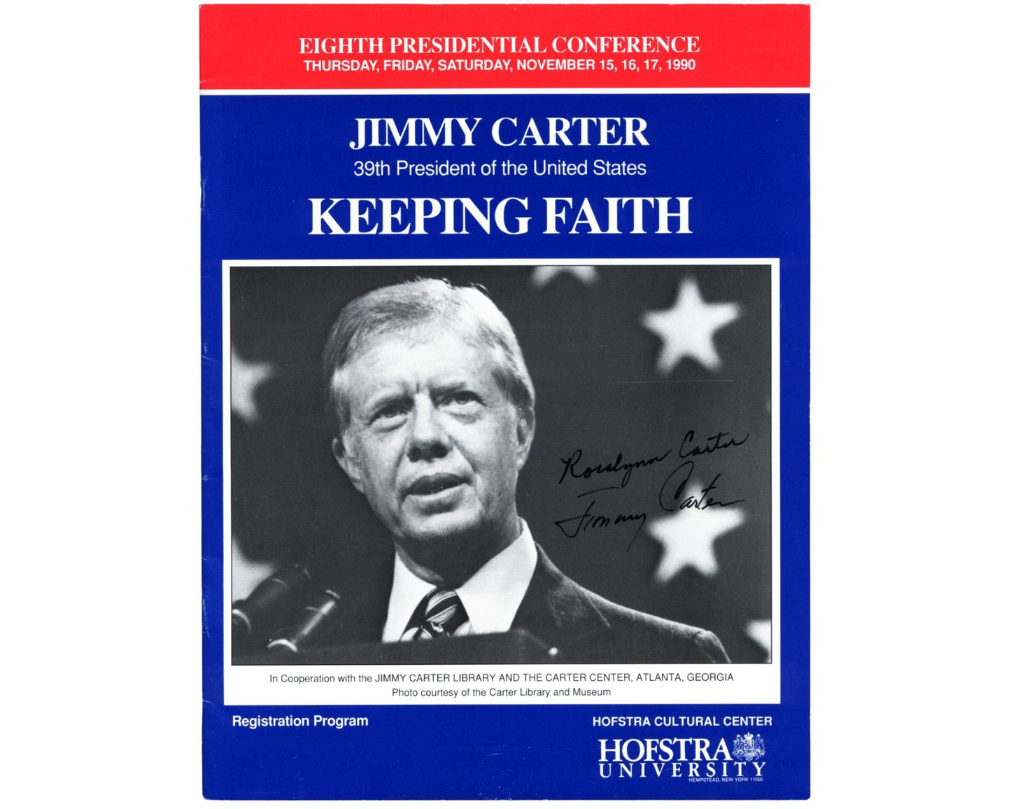 President Jimmy Carter & Rosalyn Signed Hofstra University Program PSA 8 Auto