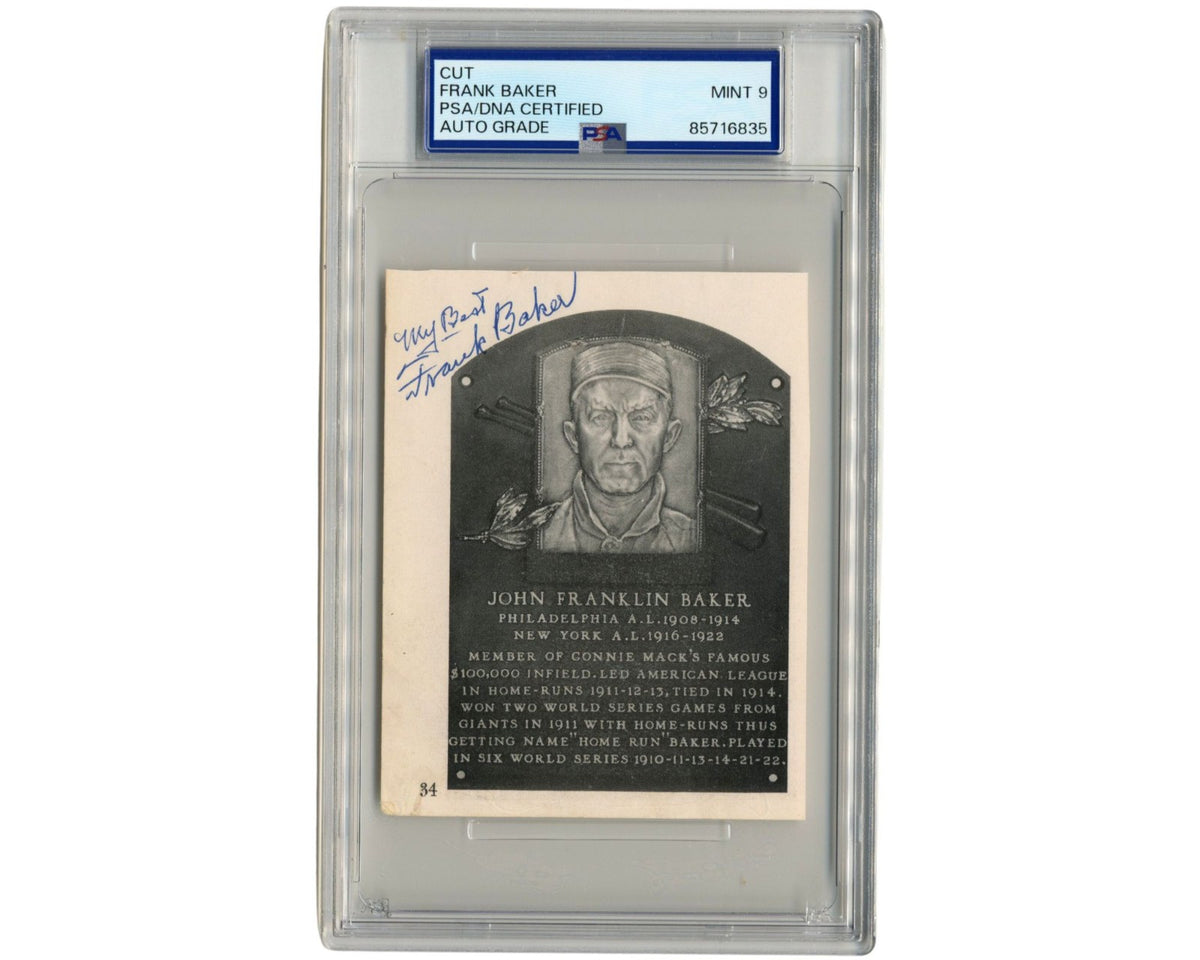 Frank "Home Run" Baker Hall of Fame Plaque Cut Signature PSA Mint 9 Auto