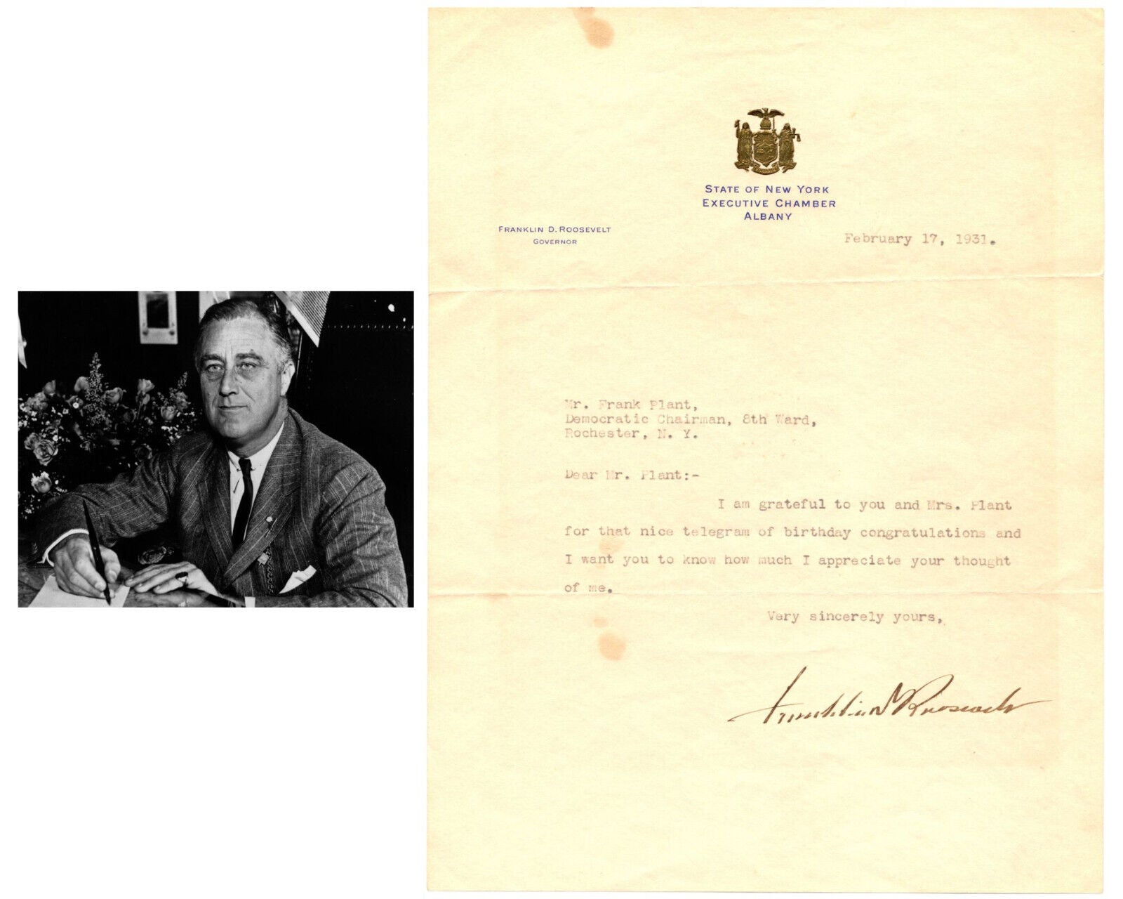 President Franklin D. Roosevelt Signed Letter with Bold Signature JSA