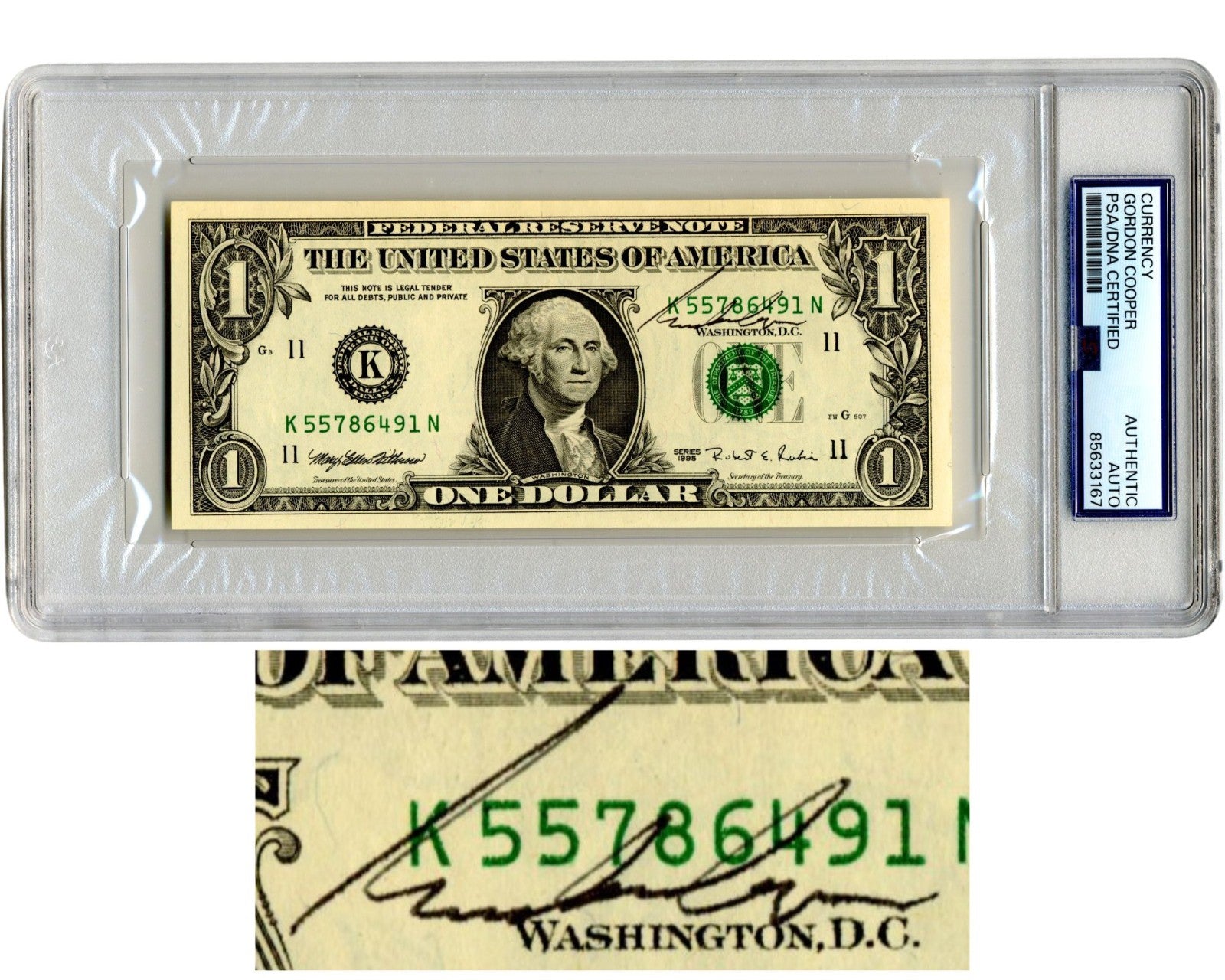 Mercury 7 Astronaut Gordon Cooper Signed Currency $1 Dollar Bill PSA Auto