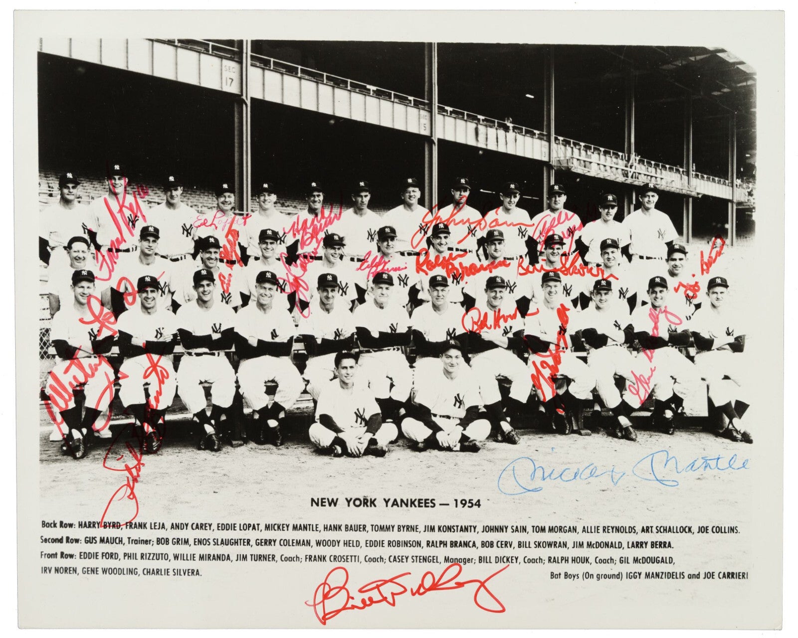 1954 New York Yankees Team Signed Photograph Mickey Mantle & 18 Sigs! JSA LOA