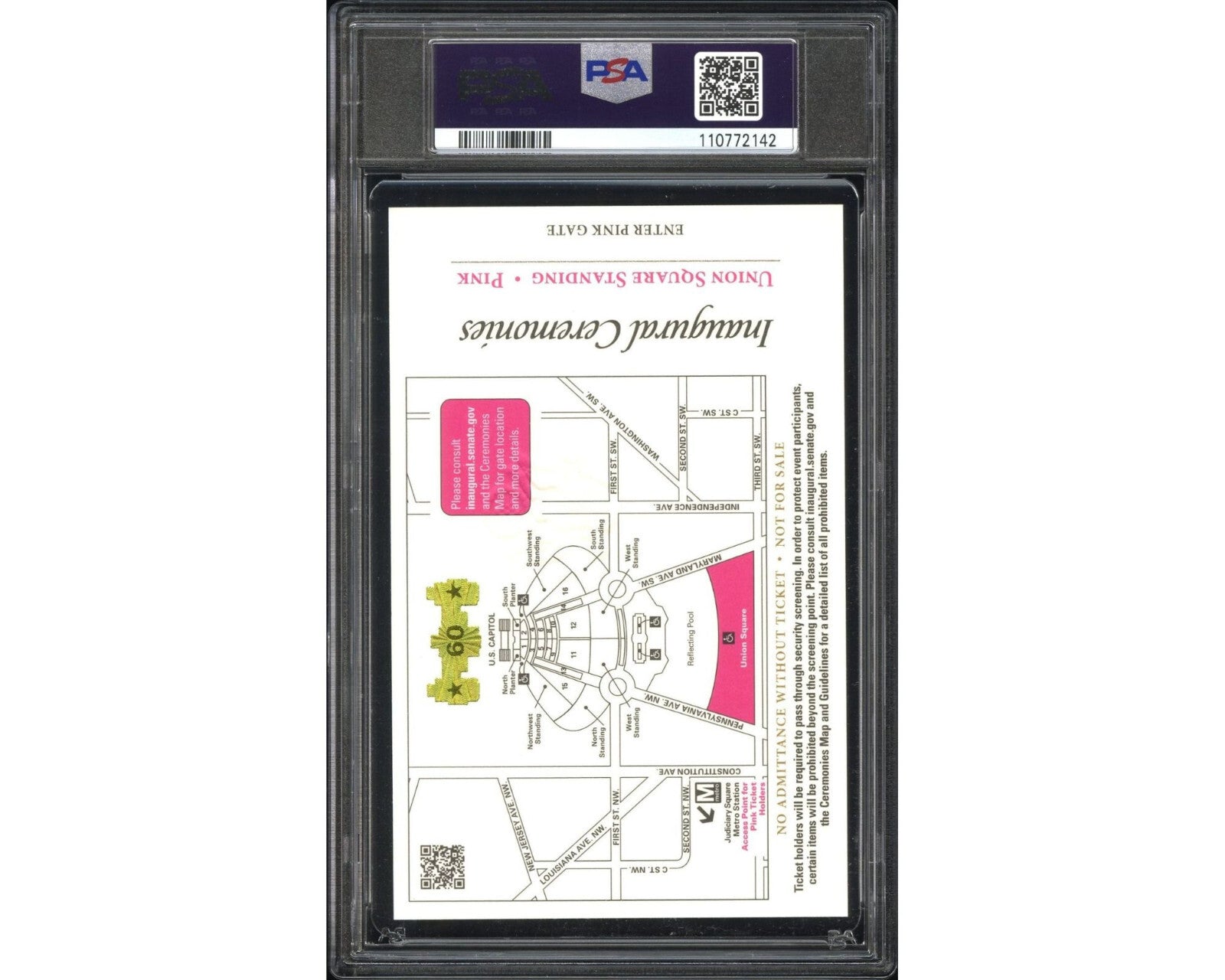 2025 President Donald Trump Inauguration Ceremony Purple Ticket PSA 8 NM-MT
