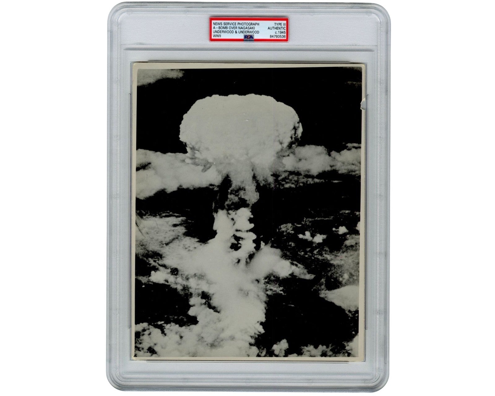 WWII: Atomic Bomb of Nagasaki, Iconic Mushroom Cloud Photograph PSA Type III