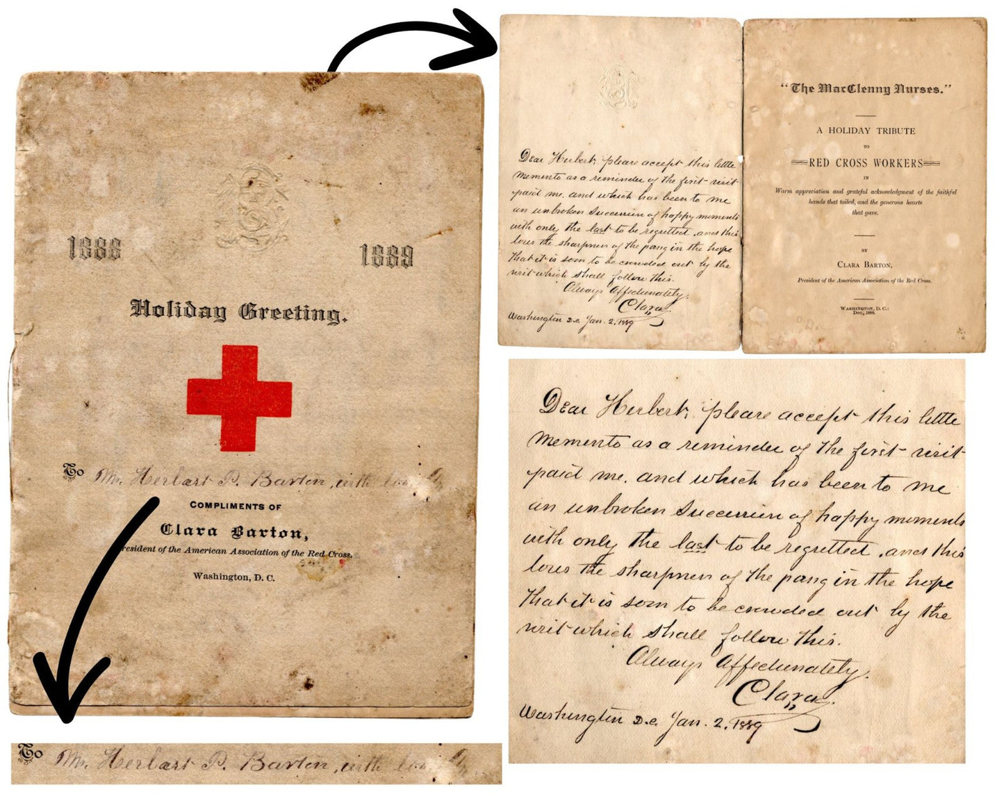 Clara Barton Gifts Red Cross Memento in Signed Note to Family Confidant PSA Auto