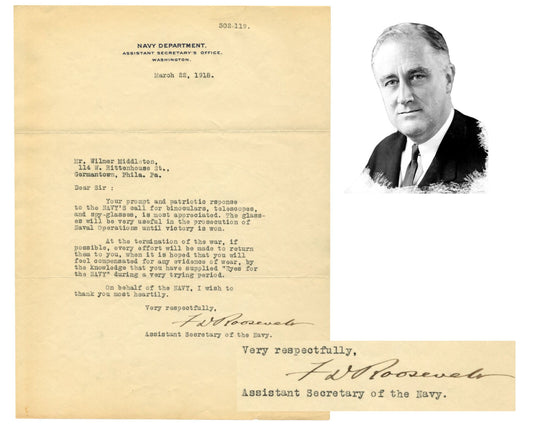 President Franklin Roosevelt Signed TLS Eyes for Navy "Until Victory is Won" PSA
