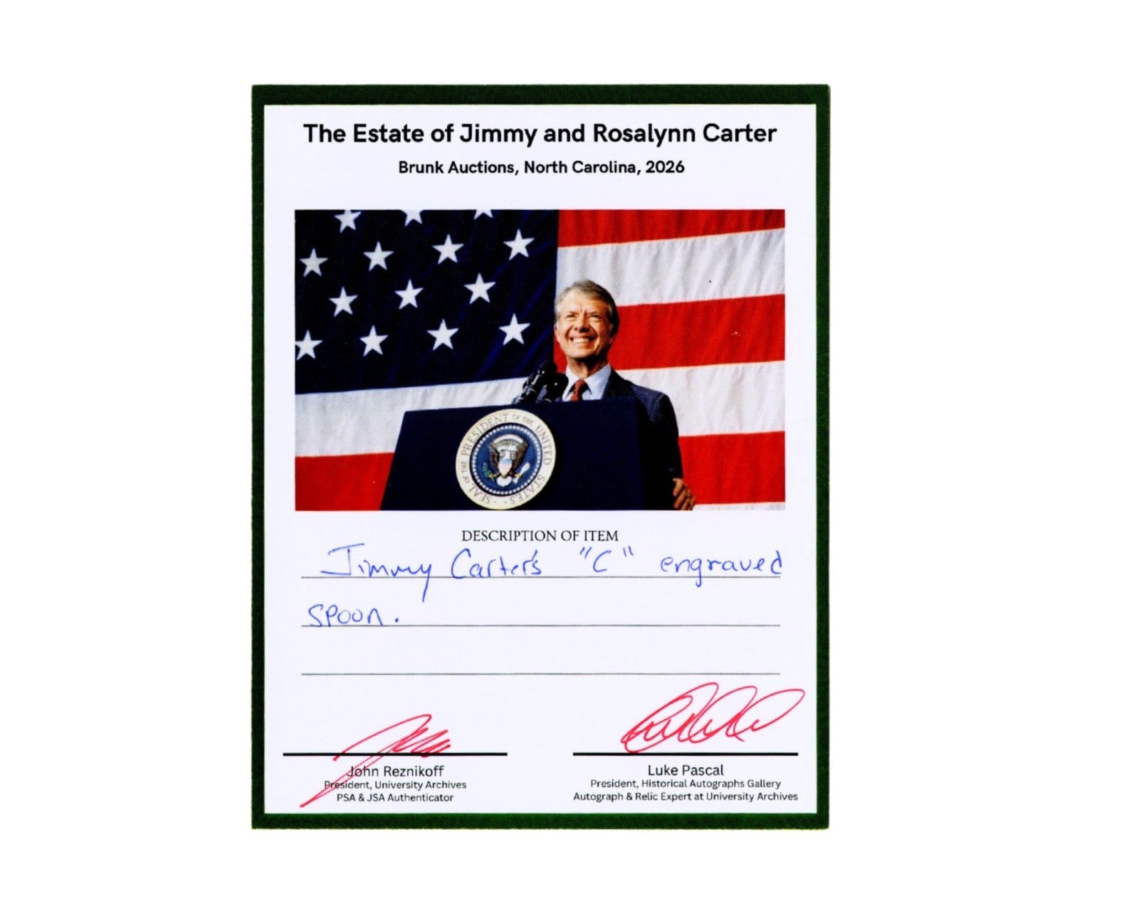 President Jimmy Carter Personally Owned "C" Monogrammed Spoon Ex. Carter Estate