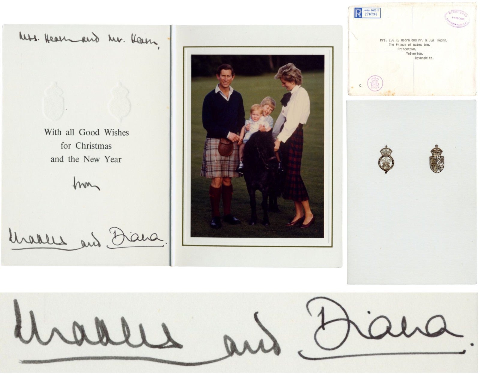 PRINCESS DIANA & KING CHARLES Signed Christmas Card w/ Harry & William PSA Auto