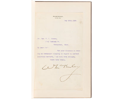 Memorial of William McKinley from Boston w/ Signed Letter & Ticket - Rare!