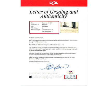 President Lyndon B. Johnson & Lady Bird Signed Photograph PSA Mint 9 Autograph