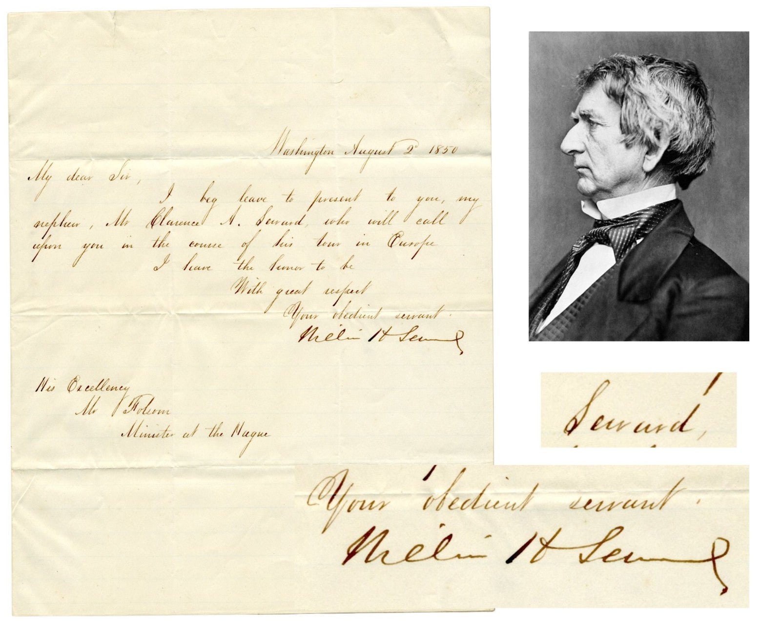 Lincoln's Sec. of State WILLIAM H. SEWARD 2x Signed Introduction Letter BAS