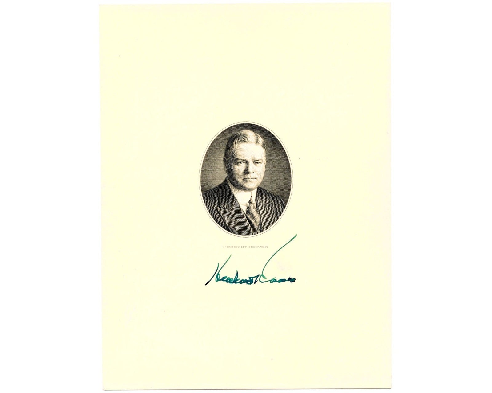 President Herbert Hoover Signed Engraving with Presidential Portrait - PSA Auto