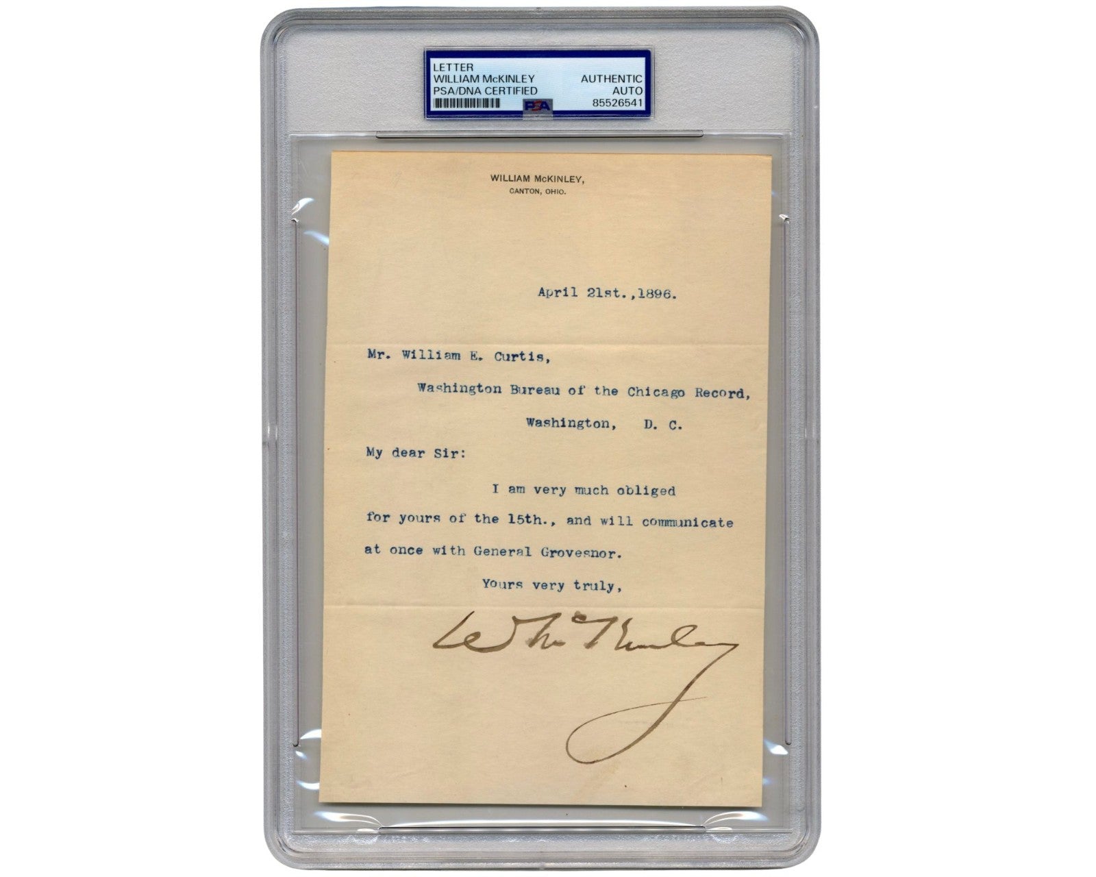 President William McKinley Boldly Signed Letter PSA Auto