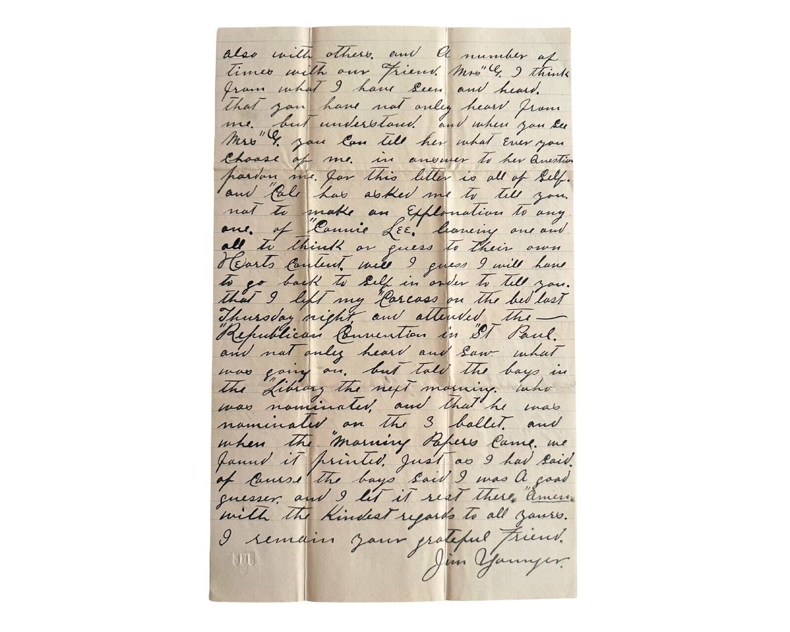 Outlaw JIM YOUNGER Rare Signed Letter from JAMES-YOUNGER GANG!