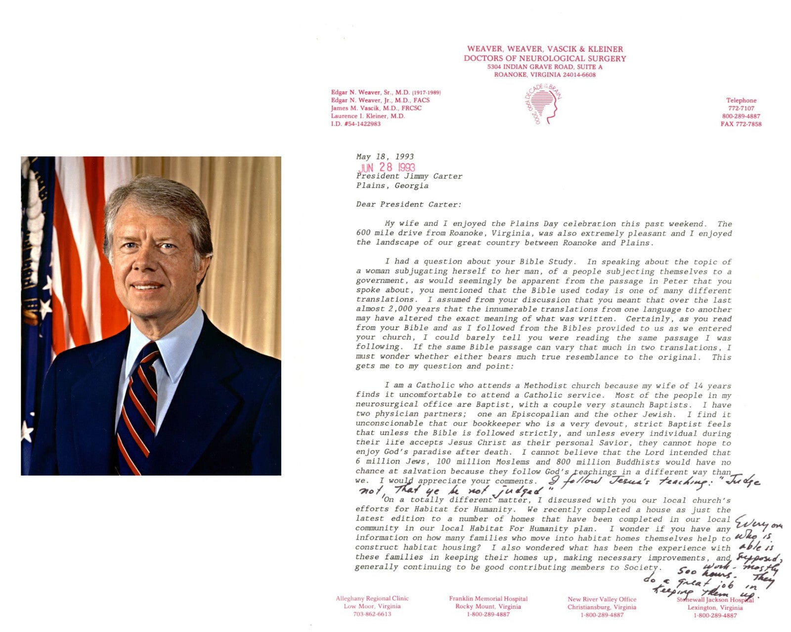 President Jimmy Carter "I Follow Jesus Teaching, Judge Not..!" A Unique Note!