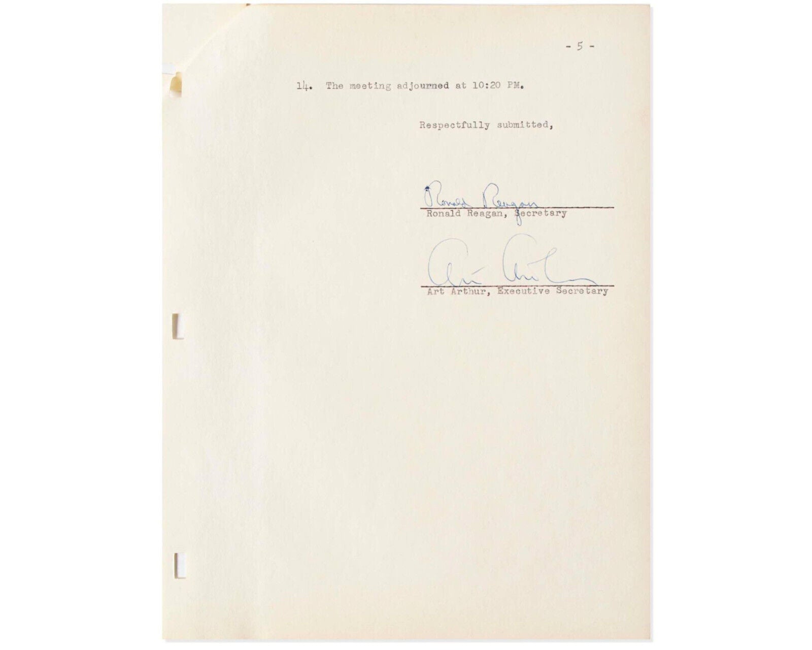 President RONALD REAGAN Signed Doc. on Entertainments Role to "Resist Communism"