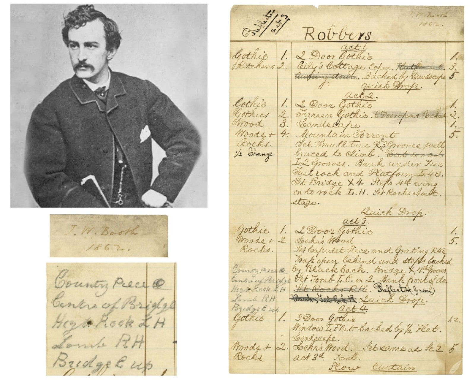 John Wilkes Booth Personally Owned Scenery List w/ Handwritten Edit by Booth