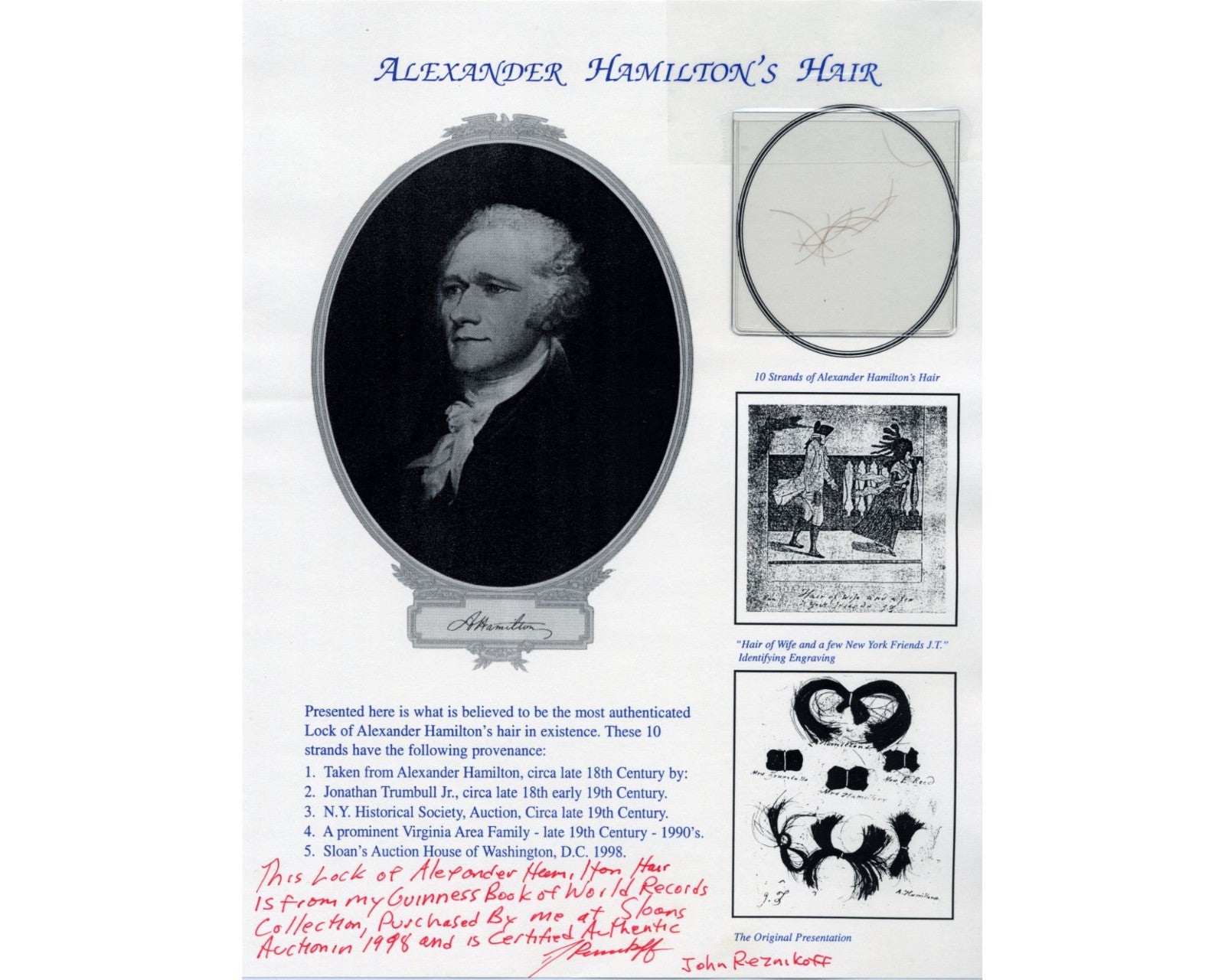 10+ Strands of Alexander Hamilton Hair - University Archives Provenance