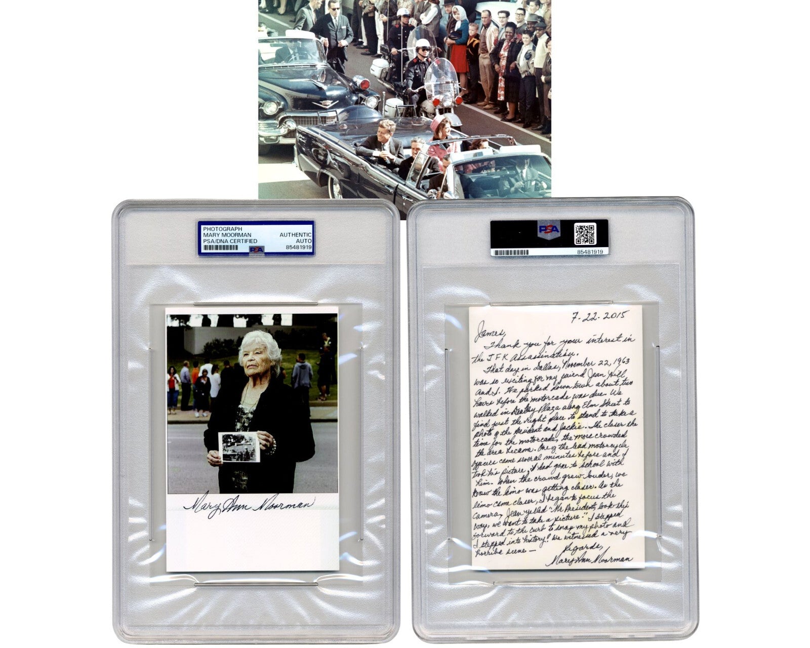 John F. Kennedy Assassination Witness Mary Ann Moorman 2x Signed Essay/Photo PSA