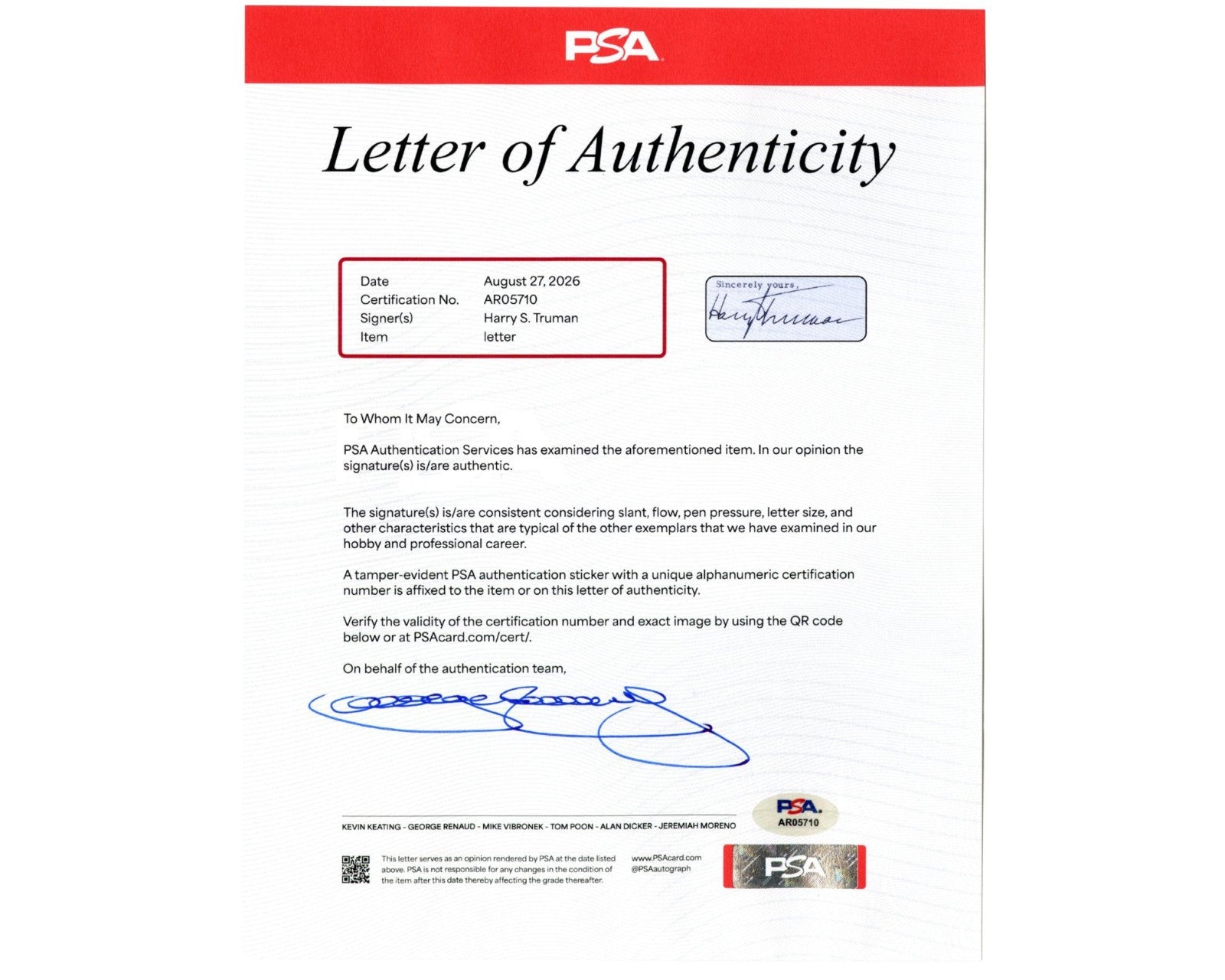 President Harry Truman Signed Letter on Lyndon Johnson Dallas Photograph! PSA