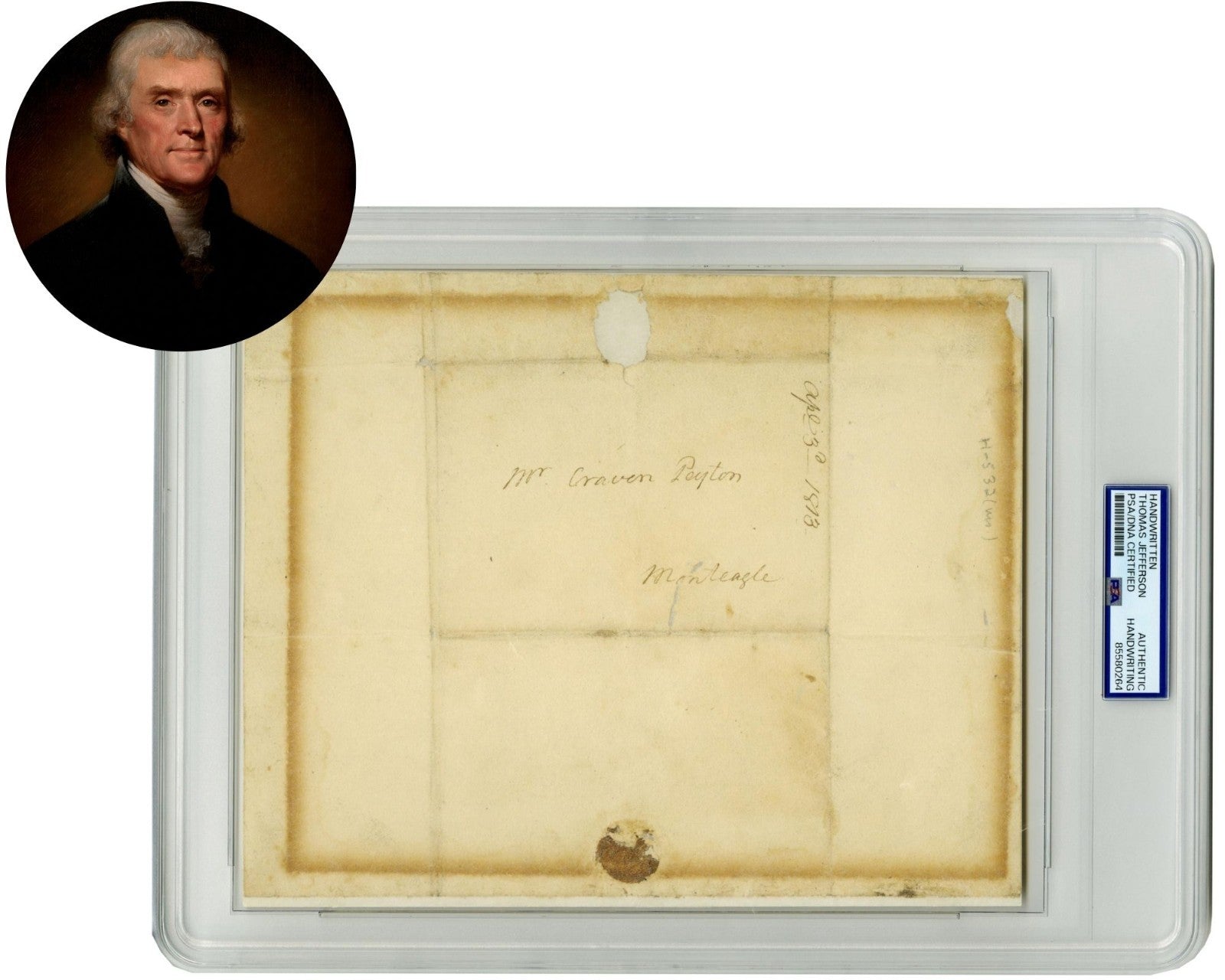 Thomas Jefferson Authentic Signed 3.25x4.65 Free Frank Auto NM 7 PSA/DNA Slabbed