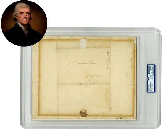 Thomas Jefferson Authentic Signed 3.25x4.65 Free Frank Auto NM 7 PSA/DNA Slabbed
