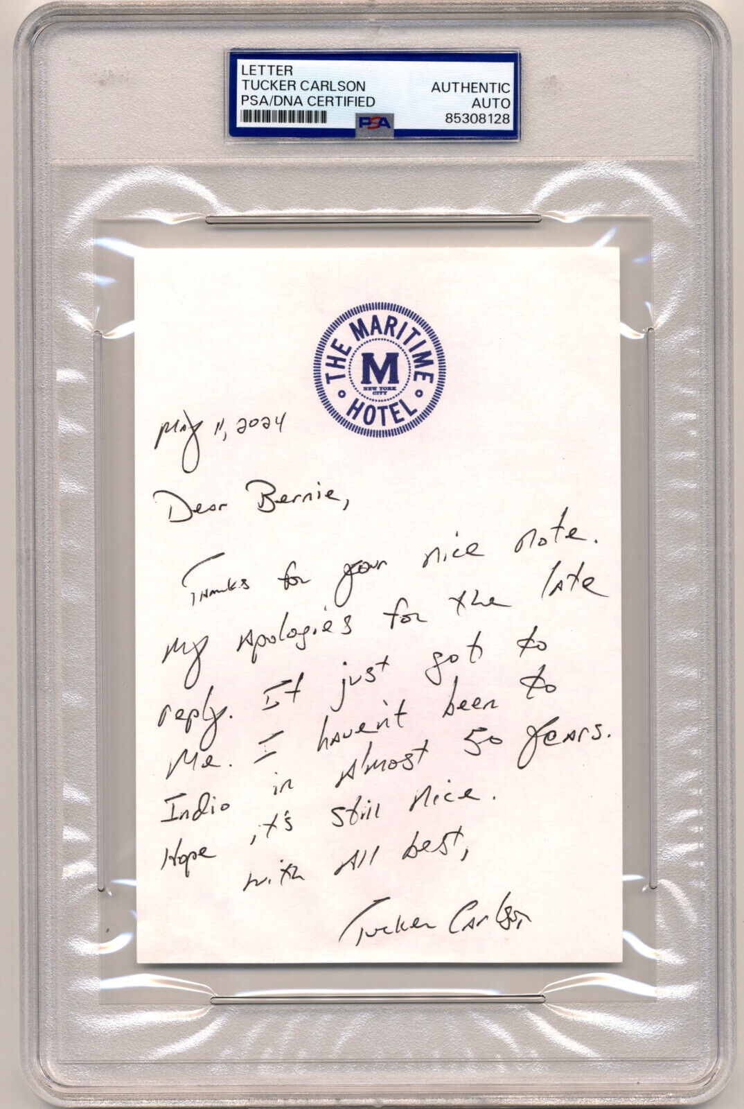 Conservative Icon Tucker Carlson Signed Autograph Letter Note Fox News PSA