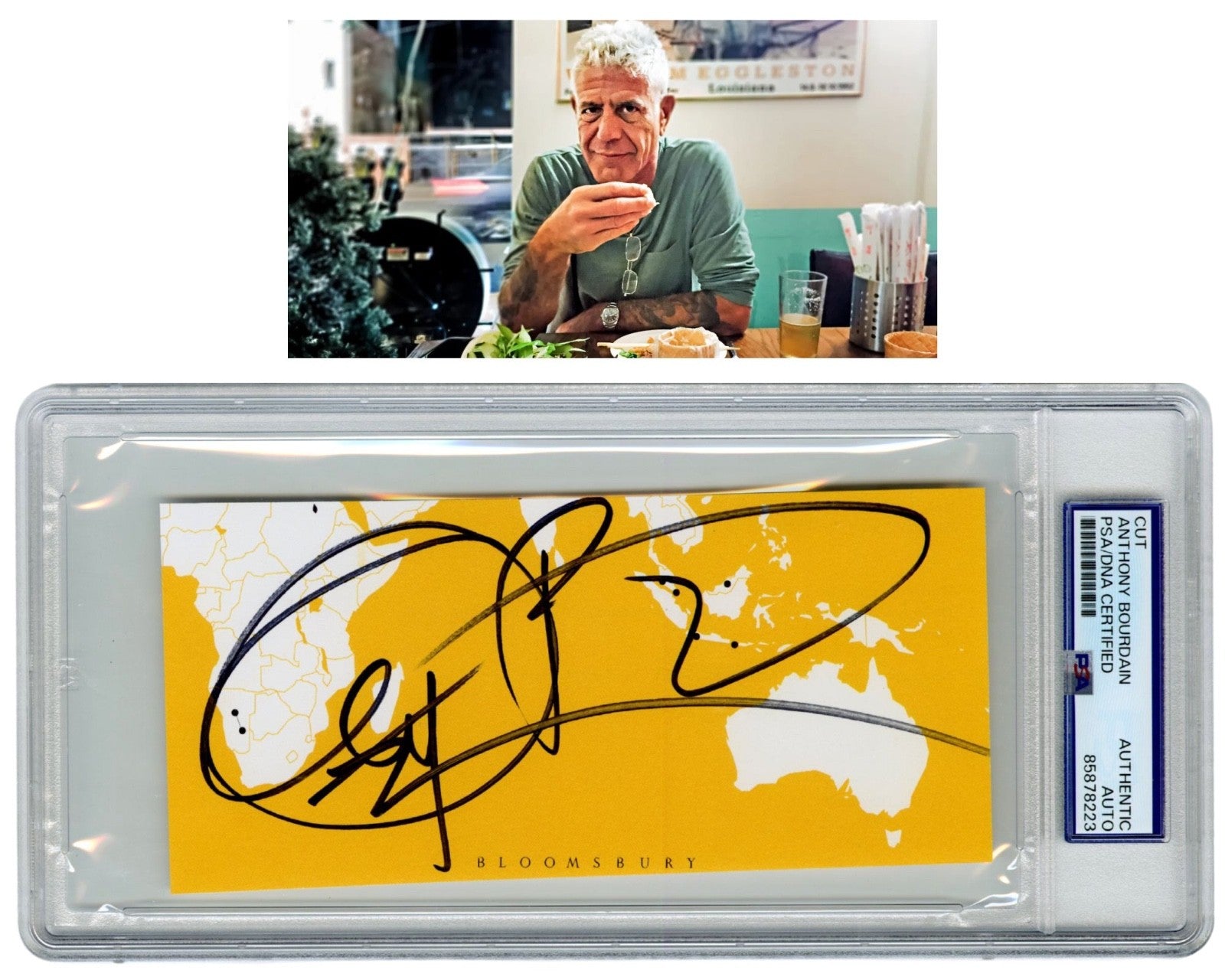 Food Icon Anthony Bourdain Signed Cut Signature on Globe Image! PSA Auto