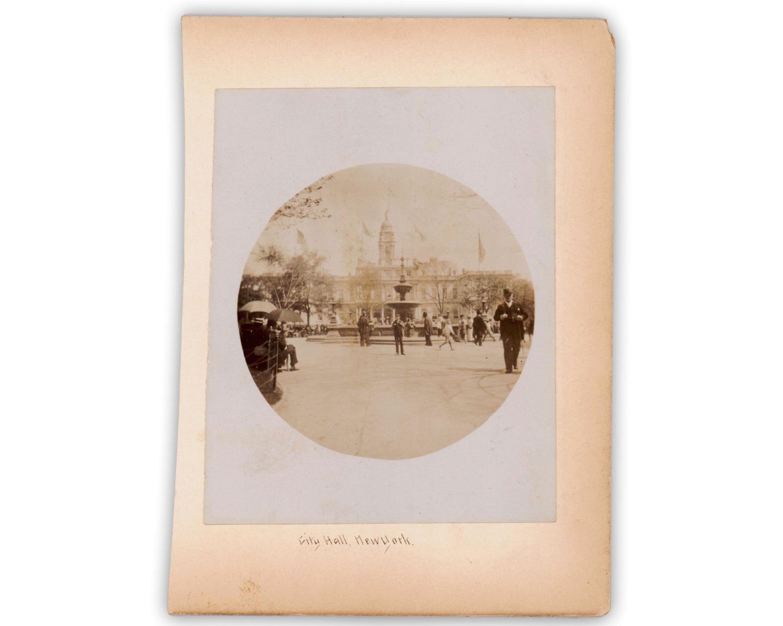 Fantastic Statue of Liberty and New York City Hall Mounted Albumen Photograph