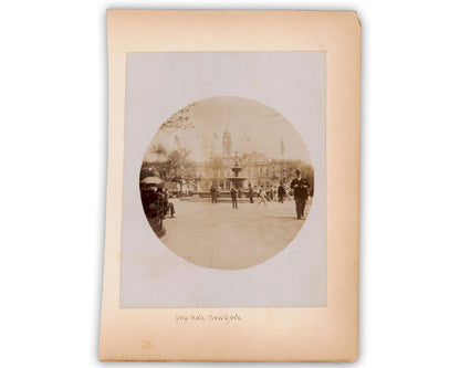 Fantastic Statue of Liberty and New York City Hall Mounted Albumen Photograph