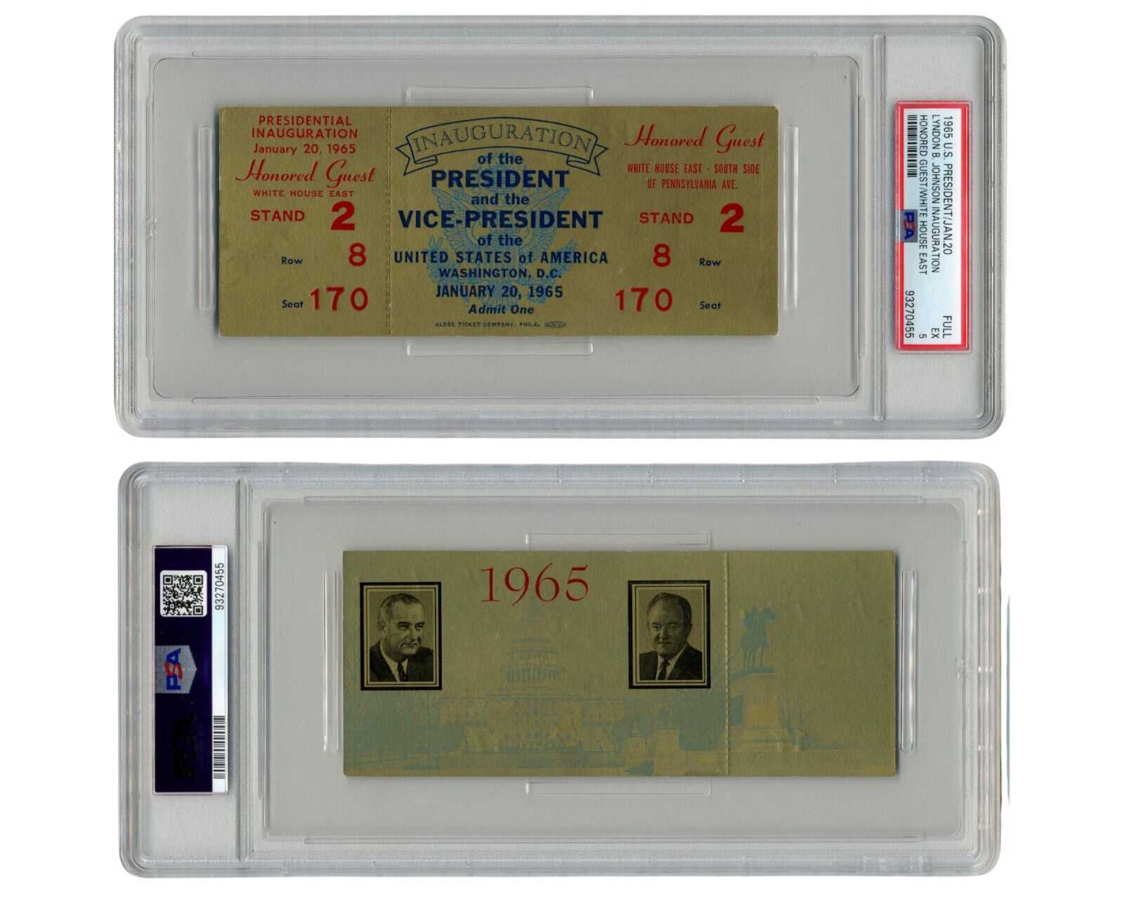1965 President Lyndon Johnson Inauguration Gold Ticket PSA 5 Honored Guest POP 4