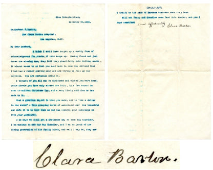 Clara Barton Signed Letter "no one can control your interests.." PSA Auto