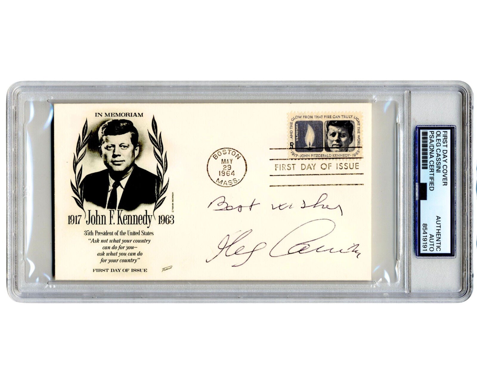 "Jackie Look" Designer OLEG CASSINI Signed John Kennedy First Day Cover PSA Auto