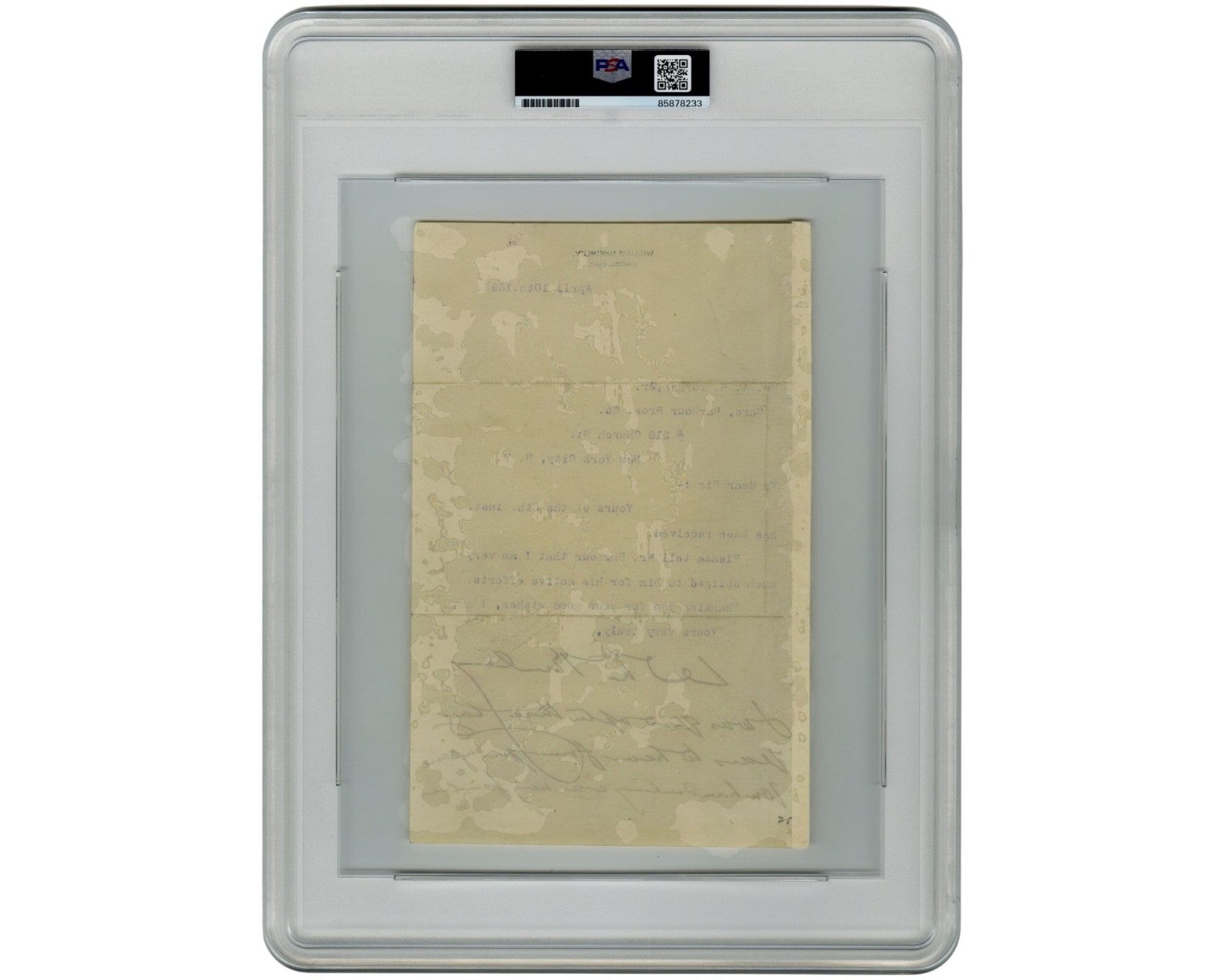 President William McKinley Signed Letter w/ Rare Handwritten Post Script PSA