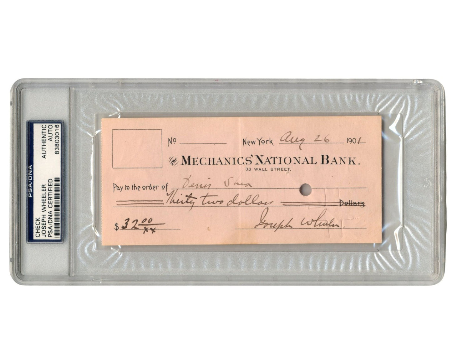 Civil War Confederate General Joseph “Fighting Joe" Wheeler Signed Check PSA