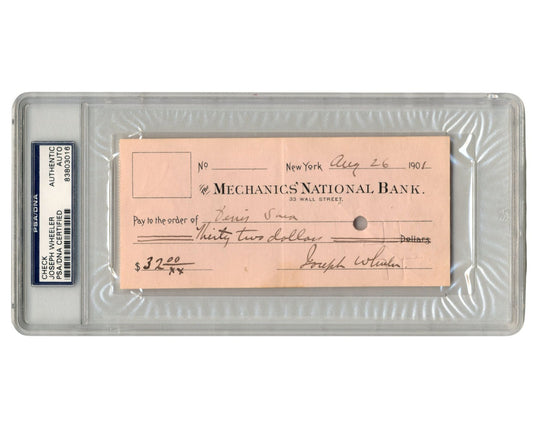 Civil War Confederate General Joseph “Fighting Joe" Wheeler Signed Check PSA