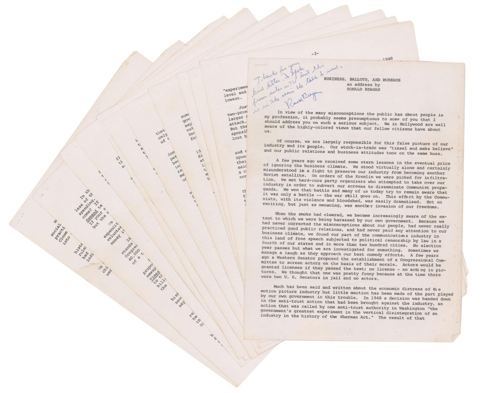 President RONALD REAGAN Signed Doc. on Entertainments Role to "Resist Communism"