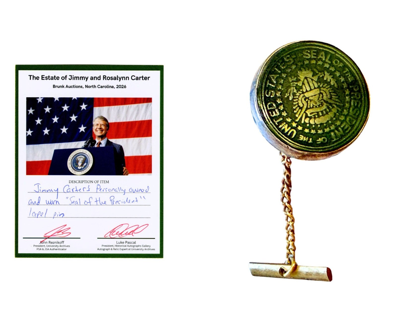 President Jimmy Carter Personally Owned US Pres. Seal Tie Pin. Ex. Carter Estate