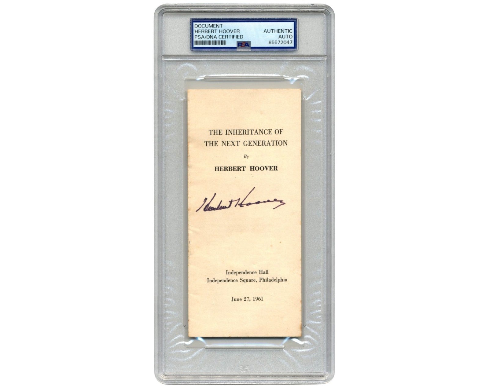 President Herbert Hoover Signed PA Independence Hall Speech Pamphlet PSA Auto
