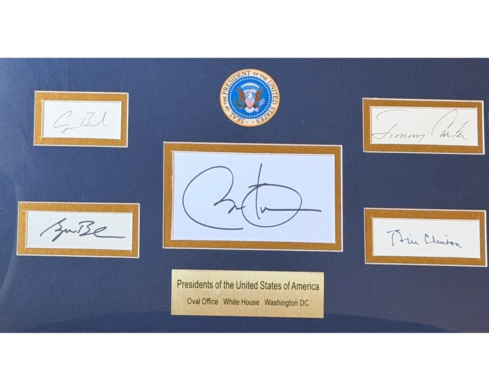 Unique FIVE PRESIDENTS Signed Frame w/ Obama, Carter, Clinton, Bush Sr & Jr PSA