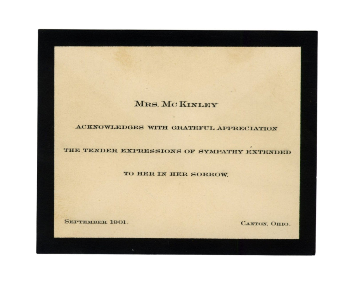William McKinley Mourning Card Sent By Ida Post Assassination to Confederate Gen