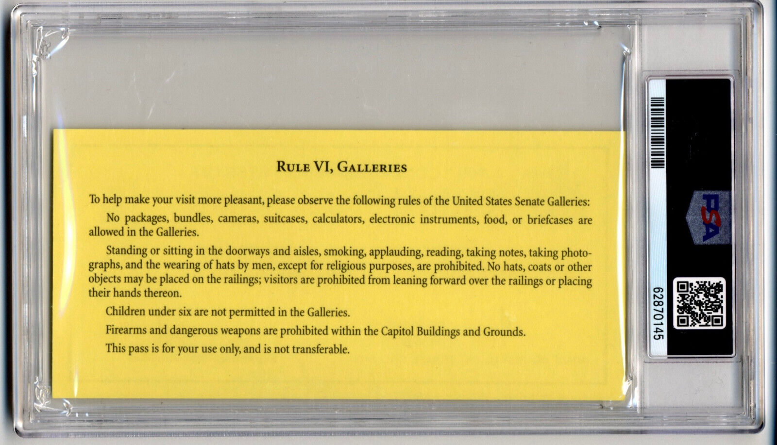 1999 BILL CLINTON Senate Impeahment Trial Ticket PSA Mint 9 POP 2 Highest Grade!