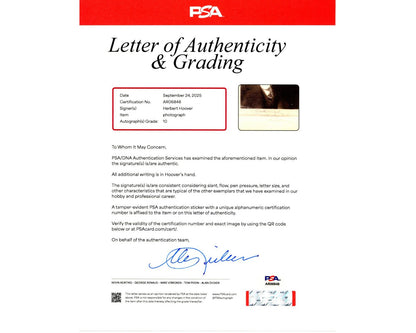 President Herbert Hoover Signed Underwood Portrait PSA Gem Mint 10 Auto