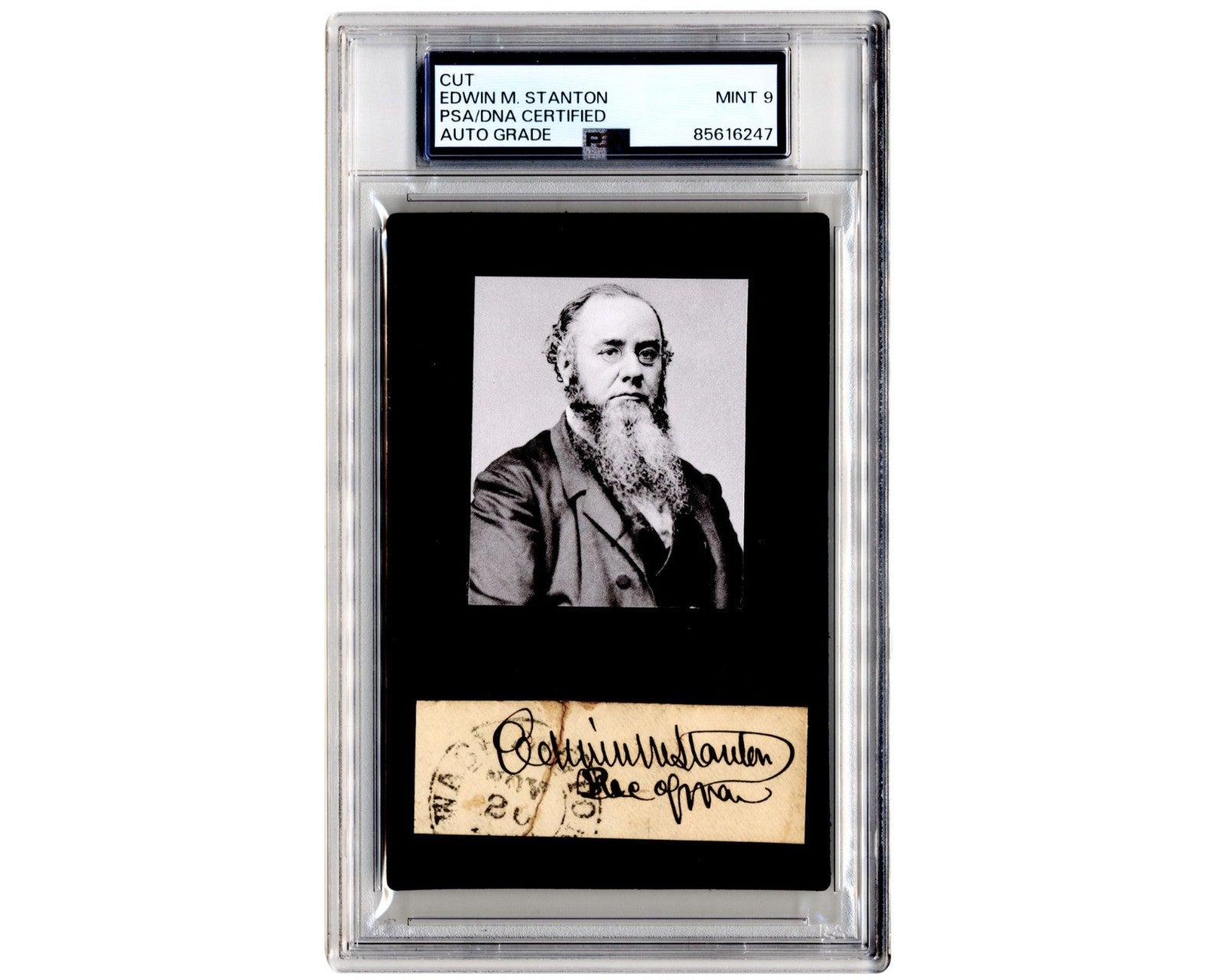 President Lincoln's Sec. Of War Edwin Stanton Signed Cut Display PSA Mint 9 Auto