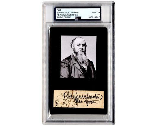President Lincoln's Sec. Of War Edwin Stanton Signed Cut Display PSA Mint 9 Auto